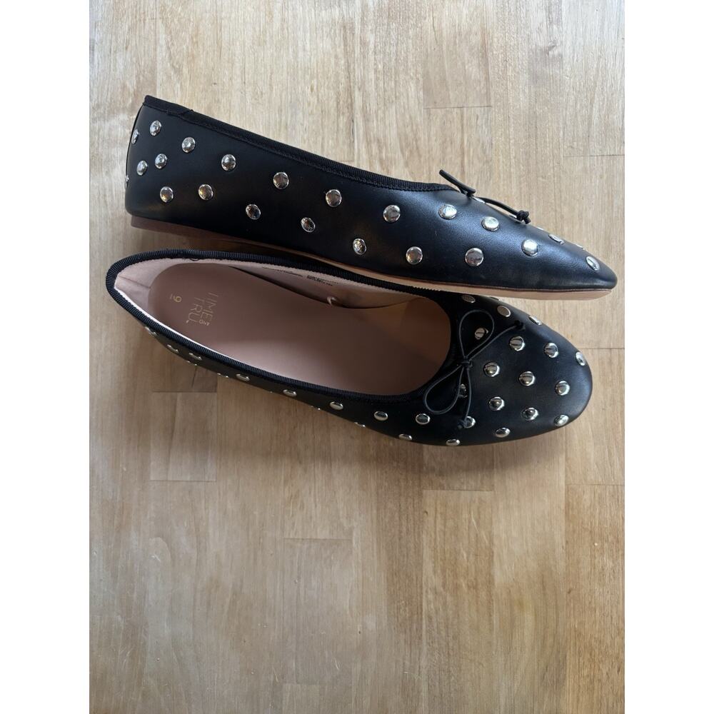 Black Studded Bow Statement Ballet Flat Memory Foam Size 9 NWOT Time And Tru - Picture 7 of 9